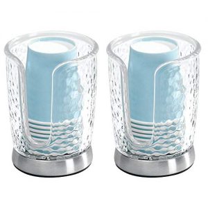mDesign Modern Plastic Compact Small Disposable Paper Cup Dispenser - Storage Holder for Rinsing Cups on Bathroom Vanity Countertops - 2 Pack - Clear/Brushed