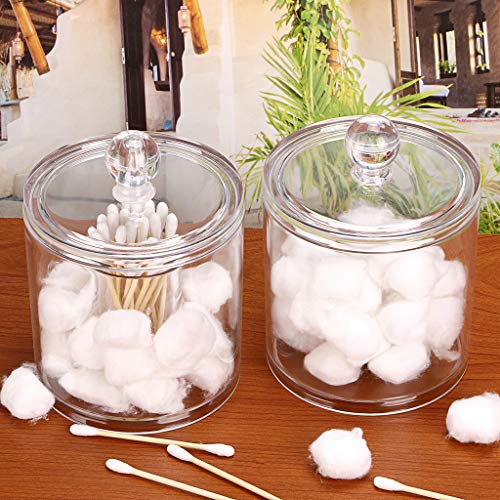 Hipewe Cotton Ball and Swab Organizer with Lid Apothecary Acrylic Jar Hipewe Cotton Ball and Swab Organizer with Lid Apothecary Acrylic Jar Make-up Cotton Organizer Lavatory Storage Canister Jar for Cotton Rounds Pads Q-Ideas Holder.