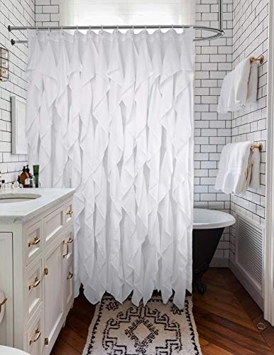 Volens White Ruffle Shower Curtain, Farmhouse Fabric Cloth Shower Curtains Volens White Ruffle Bathe Curtain Farmhouse Cloth Material Bathe Curtains for Rest room, 72x72 in Lengthy.