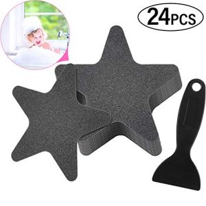 24 Pieces Star Shaped Bathtub Stickers Adhesive Shower Floor Stickers Anti Slip Appliques with Black Scraper for Bathtub, Showers, Pools, Boats, Stairs