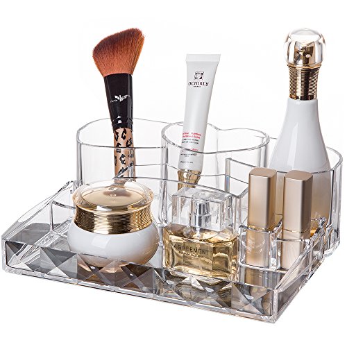 lureme Clear Acrylic Makeup Organizer with Diamond Pattern Lipstick Organizer Cosmetic Beauty Display Case (cb000024)