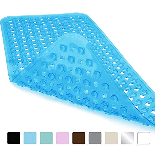Yimobra Original Bath Tub and Shower Mat Extra Long, Non-Slip with Drain Holes, Suction Cups, Phthalate Free, Machine Washable Materials Bathroom Mats (34.5 x 15.5 Inch, Clear Blue)