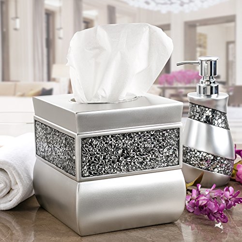 Creative Scents Square Tissue Box Cover - Decorative Tissue Holder Artistic Scents Sq. Tissue Field Cowl - Ornamental Tissue Holder is Completed in Lovely Silver Coloured Mosaic Glass, Toilet Equipment.