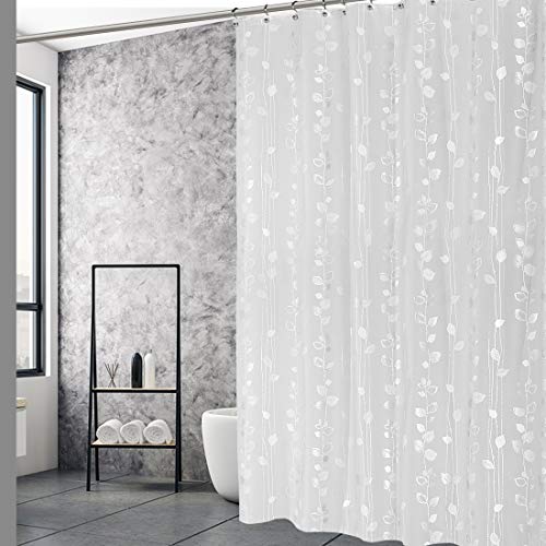 EXCELL Home Fashions Ivy Shower Curtain, PEVA Shower Curtain, PVC Free, No Chemical Odors, 100% Waterproof, For Master Bathroom, Guest Bathroom, 70” x 72”, Silver