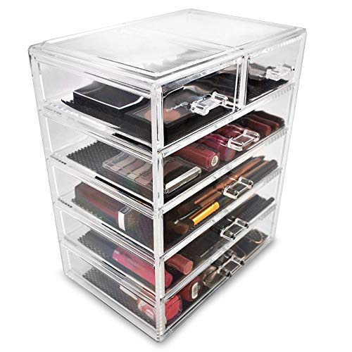 Sorbus Cosmetics Makeup and Jewelry Big Storage Case Display - Stylish Vanity, Bathroom Case (4 Large, 2 Small Drawers, Clear)