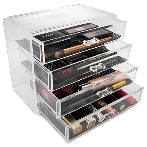 Sorbus Acrylic Cosmetics Makeup and Jewelry Storage Case Display– 4 Large Drawers Space- Saving, Stylish Acrylic Bathroom Case Great for Lipstick, Nail Polish, Brushes, Jewelry and More (Clear)