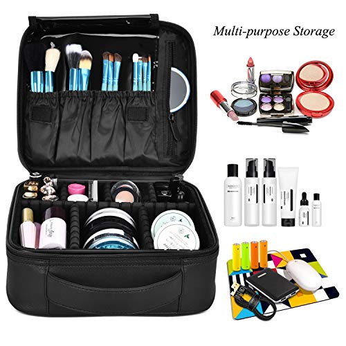 NiceEbag Travel Makeup Bag Large Cute Cosmetic Bag for Women Journey Make-up Bag Giant Cute Beauty Bag for Girls Leather-based Make-up Case Skilled Beauty Practice Case Organizer with Adjustable Dividers for Cosmetics Make Up Instruments Toiletry Jewellery,Black.