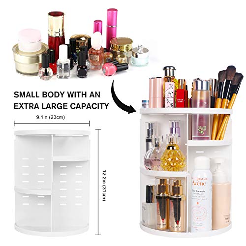 sanipoe 360 Makeup Organizer, DIY Detachable Spinning Cosmetic Makeup sanipoe 360 Make-up Organizer, DIY Removable Spinning Beauty Make-up Caddy Storage DIsplay Bag Case Massive Capability Make-up Field Acrylic Self-importance Organizer Field, Nice for Countertop and Lavatory, White.