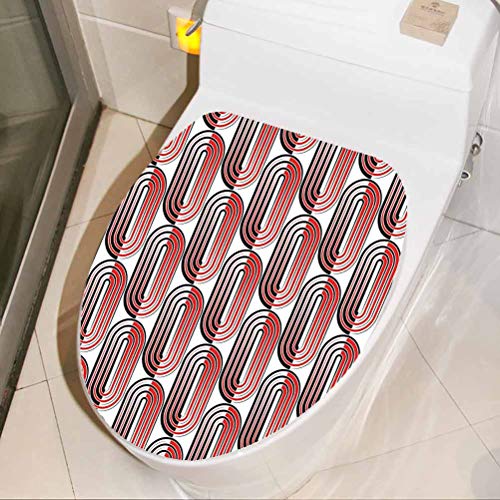 Toilet Seat Lid Cover Decals Stickers Ellipse Curves Surrounded by Focal Points Mathematical Modern Motif Red Black 3D View PVC Wall Stickers Decor Vinyl Toilet Lid Decal Decor, W8xH11 INCH