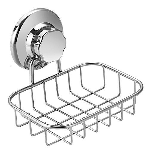 SANNO Vacuum Suction Soap Dish Holder, Soap Saver Soap Holder Soap Tray Bar Soap Sponge Holder for Shower, Bathroom, Tub and Kitchen Sink - Rust Proof Stainless Steel
