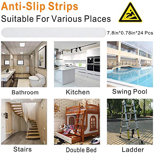 24 Pcs Non-Slip Bathtub Stickers, Anti Slip Shower Strips Treads 24 Pcs Non-Slip Bathtub Stickers, Anti Slip Bathe Strips Treads, Security Rest room Tubs Mat with Scraper, for Swimming pools Stairs Steps Ladders Boats.