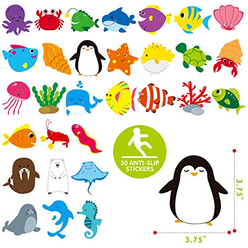 Hebayy 30 Adorable Non-Slip Sea Animal Bathtub Shower Deco Hebayy 30 Cute Non-Slip Sea Animal Bathtub Bathe Deco Water-Resistance Stickers in 30 Designs (Every Measures About 3” X 3”).