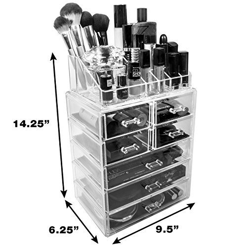 Sorbus Cosmetic Makeup and Jewelry Storage Case Display Sorbus Beauty Make-up and Jewellery Storage Case Show - Spacious Design - Nice for Toilet, Dresser, Self-importance and Countertop (three Massive, four Small Drawers, Clear).