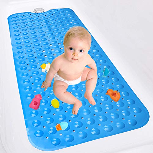MATELOTI Bath Tub Mat, Anti Slip Bath Mat with Suction Cups for Bathroom Tub (Blue)