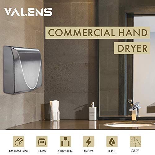 VALENS Hand Dryer, Electric Hand Dryer for Bathrooms VALENS Hand Dryer, Electrical Hand Dryer for Bogs Industrial Residence Industrial Mediclinics, Excessive Pace Automated Hand Dryer Stainless Metal for Restrooms.