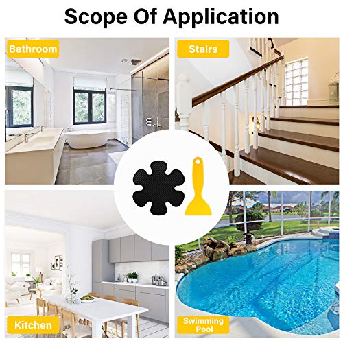 Mudder 40 Pieces Bathtub Stickers Non-Slip Mudder 40 Items Bathtub Stickers Non-Slip Black Flower Formed Tub Treads Anti-Slip Appliques with Yellow Scraper for Bathtubs, Stairs, Bathe Rooms and Different Moist Surfaces.