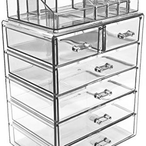 Sorbus Cosmetic Makeup and Jewelry Storage Case Display - Spacious Design - Great for Bathroom, Dresser, Vanity and Countertop (4 Large, 2 Small Drawers, Clear)