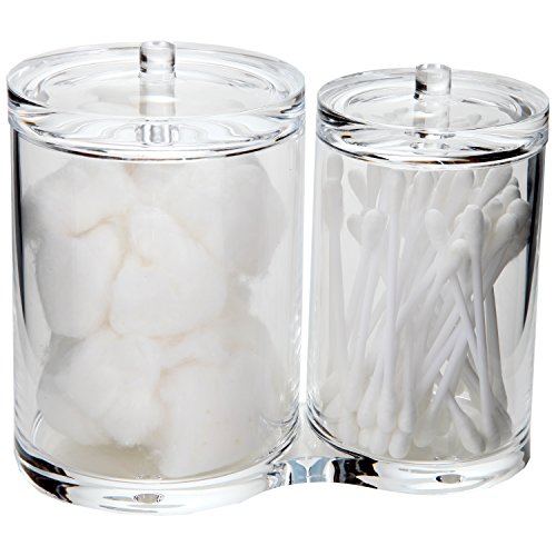 ARAD Cotton Ball and Swabs Holder Acrylic – Two Compartments with Separate Lids – Large Capacity for Bathroom Items