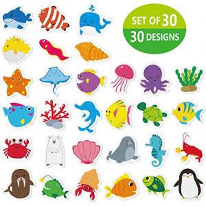 Hebayy 30 Adorable Non-Slip Sea Animal Bathtub Shower Deco Water-Resistance Stickers in 30 Designs (Each Measures About 3” X 3”)