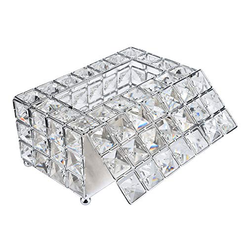 Handmade Square Crystal Tissue Box Tray, 200pc Paper Towel Storage Handmade Sq. Crystal Tissue Field Tray 200pc Paper Towel Storage (Silver) , Silver Rectangle Cowl Luxurious Bathroom Holder for on Toilet Self-importance/Countertop/Bed room Dresser/Night time Stand/Desk/Desk Rectan.