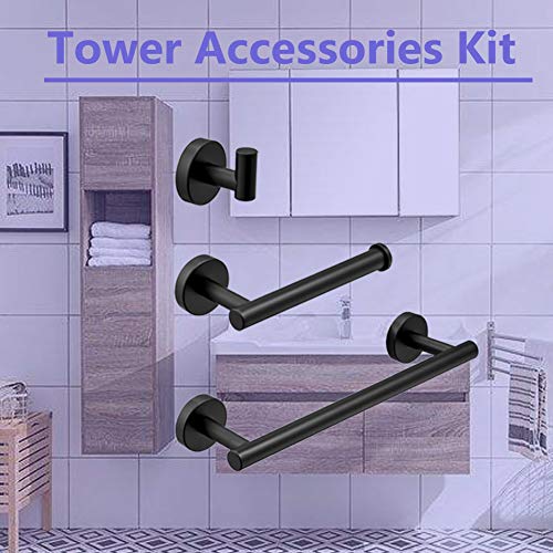 Bathroom Hardware Bar for Roll Paper,Stainless Steel Rest room {Hardware} Bar for Roll Paper,Stainless Metal,Rustproof Rest room Tissue Holder,Wall Mount Mesh Caddy Package,Non-Slip Gown Hook,Tower Equipment Package For Luxurious Closets Spas (3 Items) (Matte Black).
