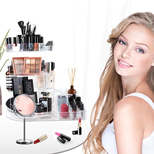 SUNFICON Large Makeup Organizer Makeup Storage SUNFICON Giant Make-up Organizer Make-up Storage Tray Rotating Beauty Holder 360 Spin Make-up Carousel Show Case Stand Caddy Vainness Toilet Bed room Countertop Birthday Christmas Present Acrylic Clear.