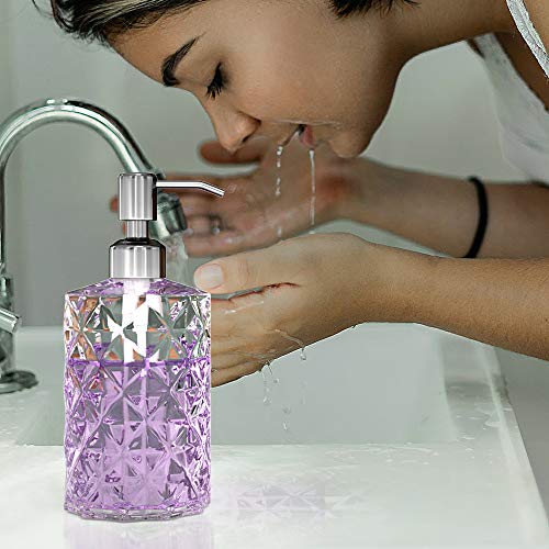 KOLYES Soap Dispenser 2 Pack, 12 Oz Clear Diamond Design Glass KOLYES Cleaning soap Dispenser 2 Pack, 12 Oz Clear Diamond Design Glass Refillable Premium Hand Cleaning soap Dispensers; with 304 Rust Proof Stainless Metal Pump, for Rest room, Kitchen, Lotions.
