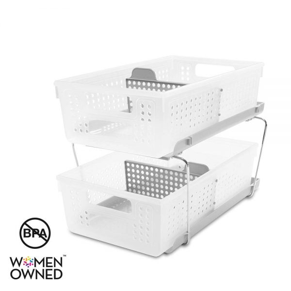 madesmart 2 W Two Tier Organizer, Large, Frost-with Dividers