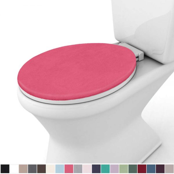 Gorilla Grip Original Thick Memory Foam Bath Room Toilet Lid Seat Cover, 19.5 Inch x 18.5 Inch Size, Machine Washable, Plush Fabric Covers, Fits Most Size Toilet Lids for Children's Bathroom, Hot Pink