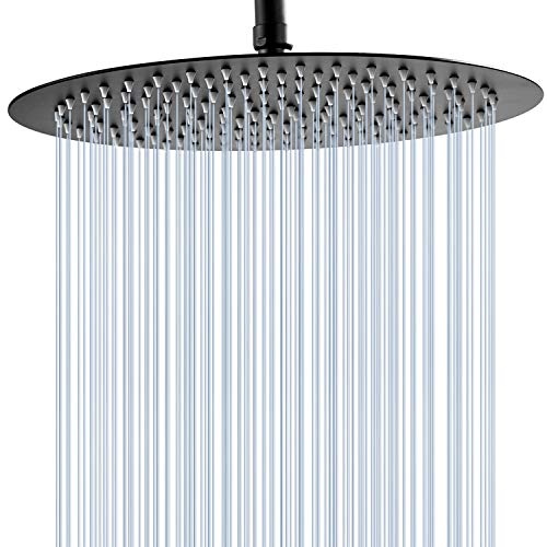 GGStudy 12 Inches Round Rain Shower head Large Stainless Steel High Pressure Shower Head,Ultra Thin Rainfall Bath Shower 1/2 Connection Oil Rubbed Bronze Black Shower Head