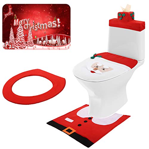 Mudder 3D Nose Santa Toilet Seat Cover Set Christmas Toilet Cover Decorations Xmas Bathroom Decorations for Christmas Holiday Home Decor, 5 Pieces Totally
