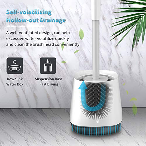 POPTEN Toilet Brush and Holder Set for Bathroom POPTEN Bathroom Brush and Holder Set for Toilet with Aluminum Deal with &amp; Gentle Silicone Bristle Sturdy Cleansing Bathroom Bowl Brush Set Cleaner for Toilet Storage and Group – White.