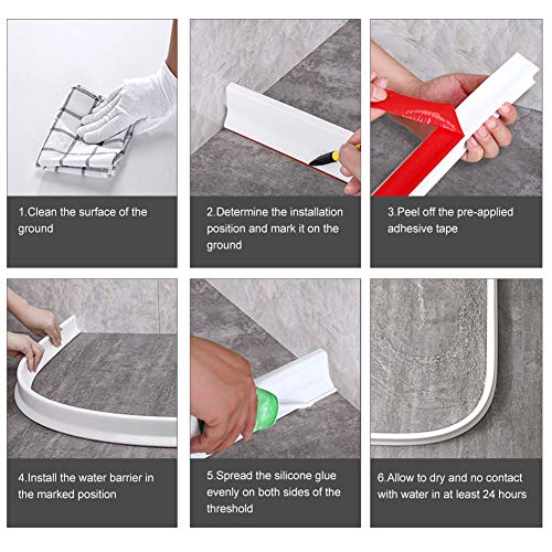 Collapsible Threshold Water Dam for Shower Stall Collapsible Threshold Water Dam for Bathe Stall, Silicone Bathe Barrier Retains Water Inside Bathe Pan, Bathe Base Water stopper Dry And Moist Separation (66 inches, white).