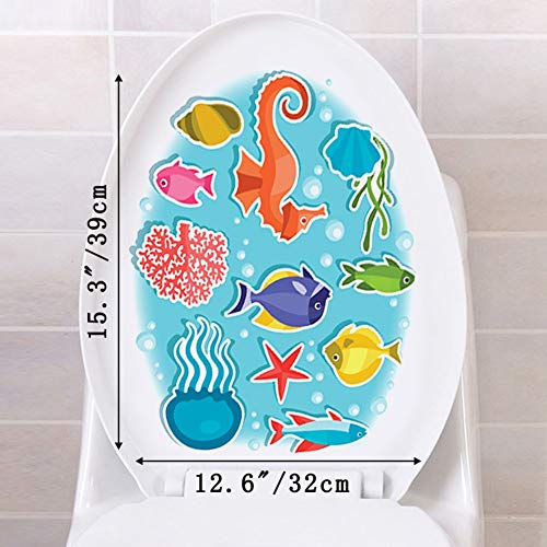 IARTTOP Tropical Fish Bathroom Decal, Undersea World Washroom Sticker IARTTOP Tropical Fish Lavatory Decal, Undersea World Washroom Sticker, Colourful Fish Seahorse Octopus Coral Vinyl Decal for Rest room Lid Lavatory Seat Decor-1 Sheet(12.6”x15.3”).
