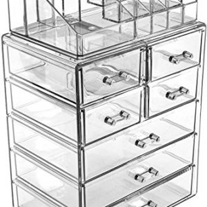 Sorbus Cosmetic Makeup and Jewelry Storage Case Display - Spacious Design - Great for Bathroom, Dresser, Vanity and Countertop (3 Large, 4 Small Drawers, Clear)