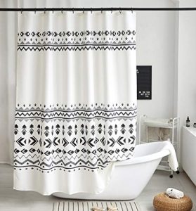 Uphome Boho Stall Shower Curtain Fabric Black and White Geometric Tribal Shower Curtain Set with Hooks Chic Bohemian Bathroom Accessories Decor,Heavy Duty Waterproof, 54x78