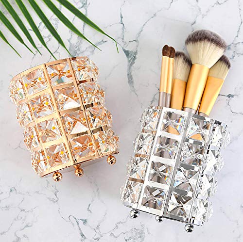 Rose Gold Makeup Brush Holder, Crystal Vanity Tool Display Organizer Container Rose Gold Make-up Brush Holder, Crystal Self-importance Instrument Show Organizer Container, Pencil and Make Up Storage Cup, Spherical Luxurious Jewellery Rack Case for Lavatory, Dwelling, Bed room, Workplace(Rose Gold).