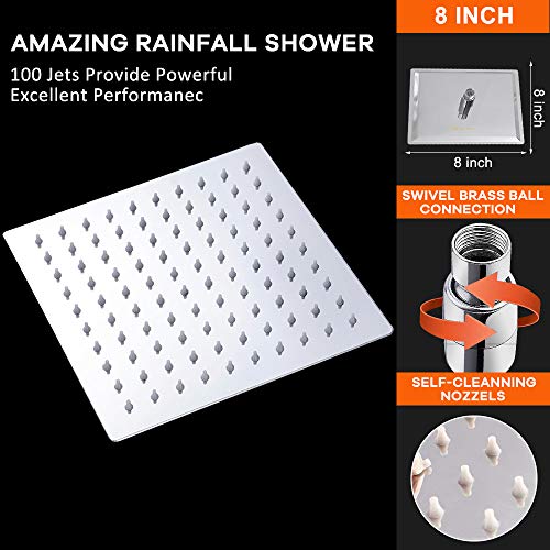Rain Shower Head with 11’’ Adjustable Extension Arm Rain Bathe Head with 11’’ Adjustable Extension Arm, Massive Stainless Metal Excessive Movement Rainfall Sq. Bathe head, Tub Bathe Waterfall Full Physique Protection (Eight Inch Showerhead with Arm, Chrome).