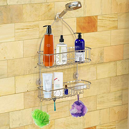 SimpleHouseware Bathroom Hanging Shower Head Caddy Organizer SimpleHouseware Rest room Hanging Bathe Head Caddy Organizer, Chrome (26 x 16 x 5.5 inches).