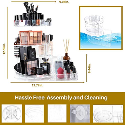 SUNFICON Large Makeup Organizer Makeup Storage SUNFICON Giant Make-up Organizer Make-up Storage Tray Rotating Beauty Holder 360 Spin Make-up Carousel Show Case Stand Caddy Vainness Toilet Bed room Countertop Birthday Christmas Present Acrylic Clear.
