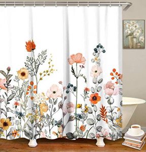 LIVILAN Fabric Floral Shower Curtain Set with 12 Hooks Watercolor Decorative Bath Curtain Modern Bathroom Accessories, Machine Washable, Multi-Color Flowers and Leaves, 72" X 72"