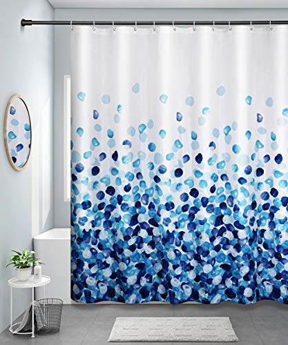 QueenDream Shower Curtain Fabric Blue Colorful with Hooks Bath Fall Curtains Waterproof 72x72 Inches