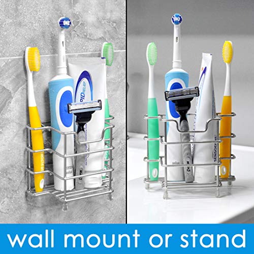 Linkidea Toothbrush Holder, Stainless Steel Multifunctional Linkidea Toothbrush Holder, Stainless Metal Multifunctional 1+2 Slot Toothbrush Holder Wall Mounted for Rest room Bathe, Wall Toothbrush Holder Stand for Digital Toothbrush, Toothpaste, Razor