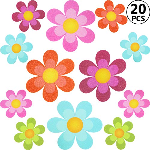 Non slip Bathtub Stickers Adhesive Decals with Bright Colors, Daisy Bath Treads and Anti-Slip Appliques for Bath Tub, Stairs, Shower Room and Other Slippery Surfaces (20 Pieces, Colourful Flower)