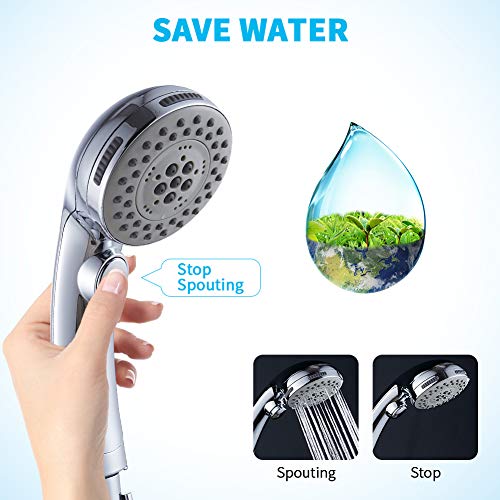 High Pressure 6 Setting Shower Head Hand-Held Excessive Strain 6 Setting Bathe Head Hand-Held with ON/OFF Change and Spa Spray Mode - Handheld Bathe Heads with Handheld Spray - Bathe Head with Hose - Chrome.