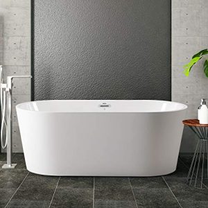 FerdY 59" Freestanding Bathtub, F-0522 Classic Oval Shape Acrylic freestanding tub Modern White, cUPC Certified, Drain & Overflow Assembly Included