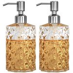 KOLYES Soap Dispenser 2 Pack, 12 Oz Clear Diamond Design Glass Refillable Premium Hand Soap Dispensers; with 304 Rust Proof Stainless Steel Pump, for Bathroom, Kitchen, Lotions