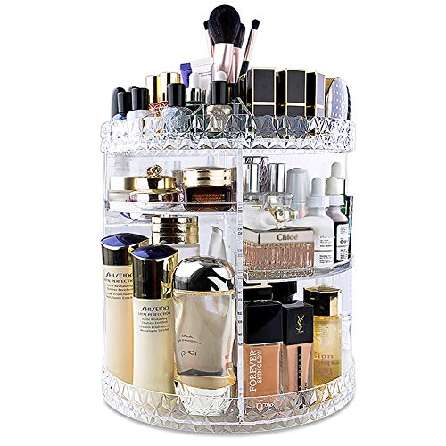 InnSweet 360 Rotating Makeup Organizer, Adjustable Cosmetic Storage Display Case with 8 Layers, Large Capacity Cosmetic Shelf, Acrylic Transparent