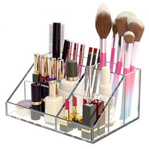 AITEE Makeup Organizer, Acrylic Makeup Storage Countertop for Bathroom/Vanity/Desk/Bedroom, Clear Cosmetic Display Case with Six Divided Slots, Great for Jewelry/Lipstick/Makeup Brush