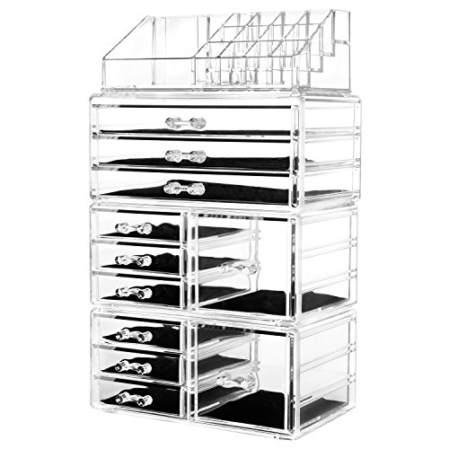 hblife Acrylic Jewelry and Cosmetic Storage Drawers Display Makeup Organizer Boxes Case with 11 Drawers, 9.5" x 5.4" x 15.8", 4 Piece